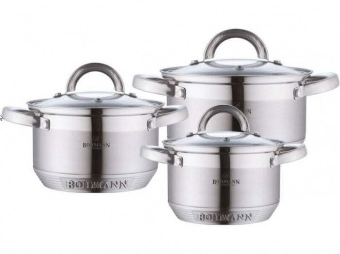 Set oale inox cu capac, Bohmann, 6 piese, 2.1L/2.9L/3.9L