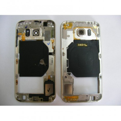 Carcasa Mijloc cu geam camera / blitz , Samsung G920 Galaxy S6 Gold Orig Swap.A foto