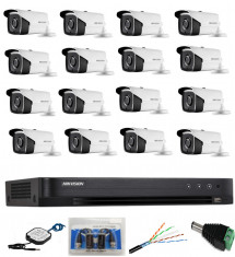 Kit profesional 8 camere exterior 5MP, IR 80m, Hikvision + DVR 16 canale 5MP HikVision + Surse + Cablu + Mufe foto