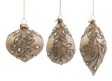 Set 6 globuri brad Craciun sticla aurie transparenta Gemstone 7x7x11h; 8x8x9,2h; 6,5x6,5x13,5h