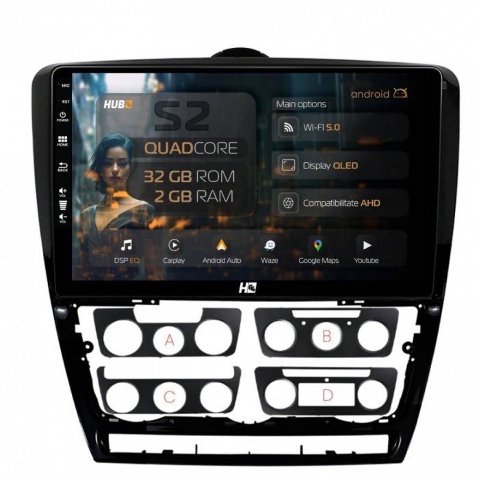 Navigatie Skoda Octavia 2 2GB RAM Android 13 GPS Wi-FI Carplay Android Auto USB Bluetooth Radio Waze Touchscreen 10.1 inch