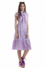 Rochie midi tp camasa, cu maneca scurta din dantela