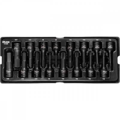 Set capete tubulare de impact TORX si IMBUS, sertar TIP A (385x150 mm) pentru dulap mobil, T30-T80, H5-H19, 1/2&amp;quot;, 16 buc, RICHMA foto