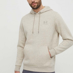 Under Armour bluza barbati, culoarea bej, cu glugă, cu imprimeu