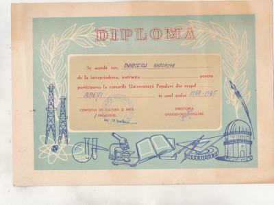 bnk div Diploma Universitatea Populara Ploiesti 1965 foto