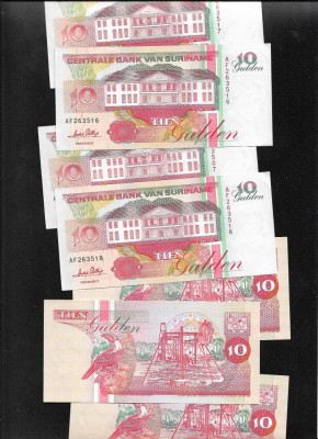 Surinam Suriname 10 gulden 1995 xf-aunc pret pe bucata foto