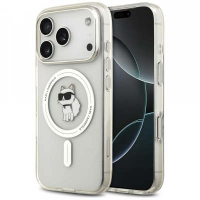 Husa MagSafe pentru Apple iPhone 17 Pro, Karl Lagerfeld, IML Logo Choupette, Transparenta foto