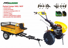 Pachet motocultor Campo 1803, benzina, EURO5, 18CP, 2+1 trepte, remorca 500kg, ulei motor si transmisie incluse foto