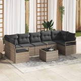 Set de canapea de grădină cu 8 piese, perne gri, din rattan
