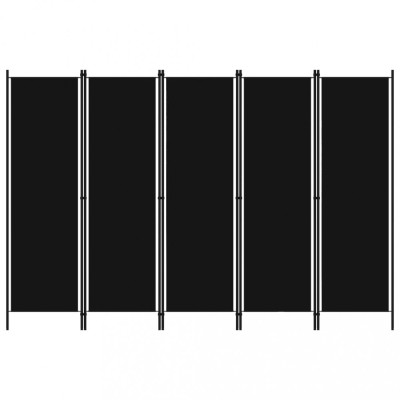 vidaXL Paravan de cameră cu 5 panouri, negru, 250 x 180 cm foto