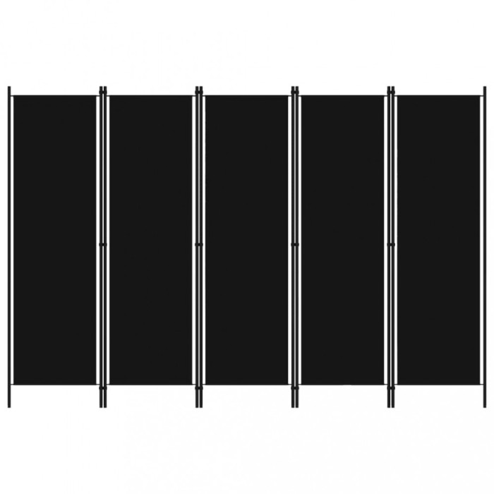 vidaXL Paravan de cameră cu 5 panouri, negru, 250 x 180 cm