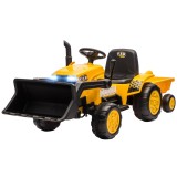 AIYAPLAY Excavator Electric pentru Copii 12V cu Cupă și Remorcă Detașabilă, Tractor Electric de Călărit cu 2 Motoare, Telecomandă, Conexiune Wireless,