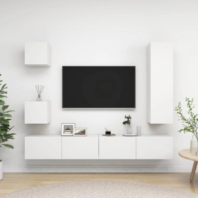 vidaXL Set dulapuri TV, 5 piese, alb, lemn prelucrat 3078697 foto