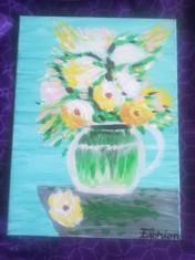 TABLOU PE PANZA CU SASIU NOU 30X40 CM FLORI PRET DOAR 20 LEI