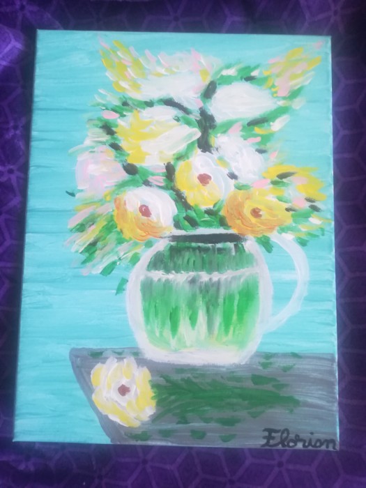 TABLOU PE PANZA CU SASIU NOU 30X40 CM FLORI PRET DOAR 20 LEI