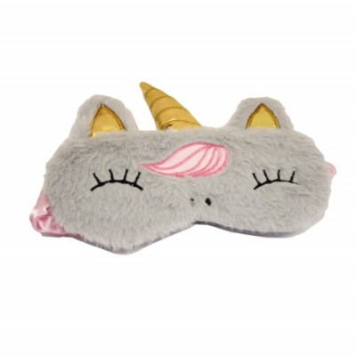 Masca pentru dormit sau calatorie, cu gel detasabil, Pufo Unicorn, 20 cm, gri foto