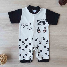 Salopeta maneca scurta si pantaloni scurti panda bumbac 0-9 luni