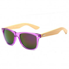 Ochelari Soare Bambus - Lemn, Protectie UV 100% + Toc + Husa -Model Violet