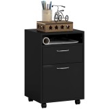 HOMCOM Dulap Mobil cu 4 Roți (2 cu Fr&acirc;nă), Raft și 2 Sertare pentru Documente, PAL și Metal, 40x35x60 cm, Negru | Aosom Romania