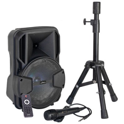 Boxa activa 8/20cm 15w iluminat led cu bt/usb/msd/fm + stand + microfon foto