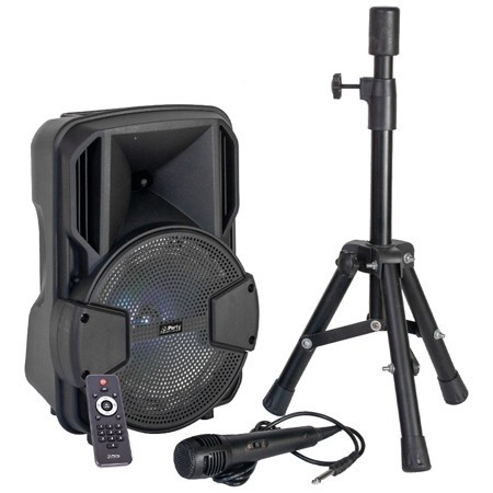 Boxa activa 8/20cm 15w iluminat led cu bt/usb/msd/fm + stand + microfon