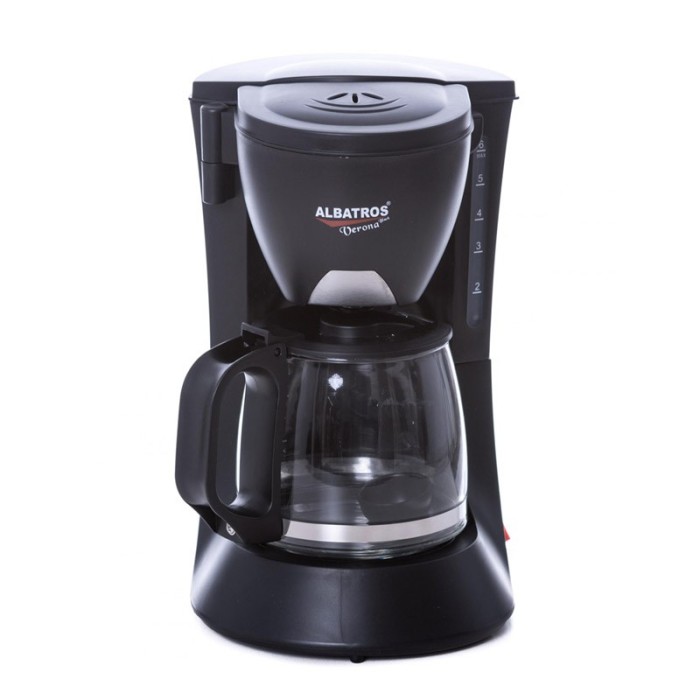 Filtru cafea Albatros Verona, 600 W, cana sticla 0.6 l, maner ergonomic, Negru