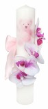 Lumanare Botez Personalizabila cu Orhidee si Ursulet Roz, 30cm, Eventissimi&reg;