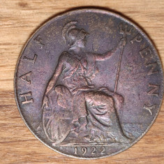 Marea Britanie - moneda de colectie - 1/2 half penny 1922 - patina deosebita !