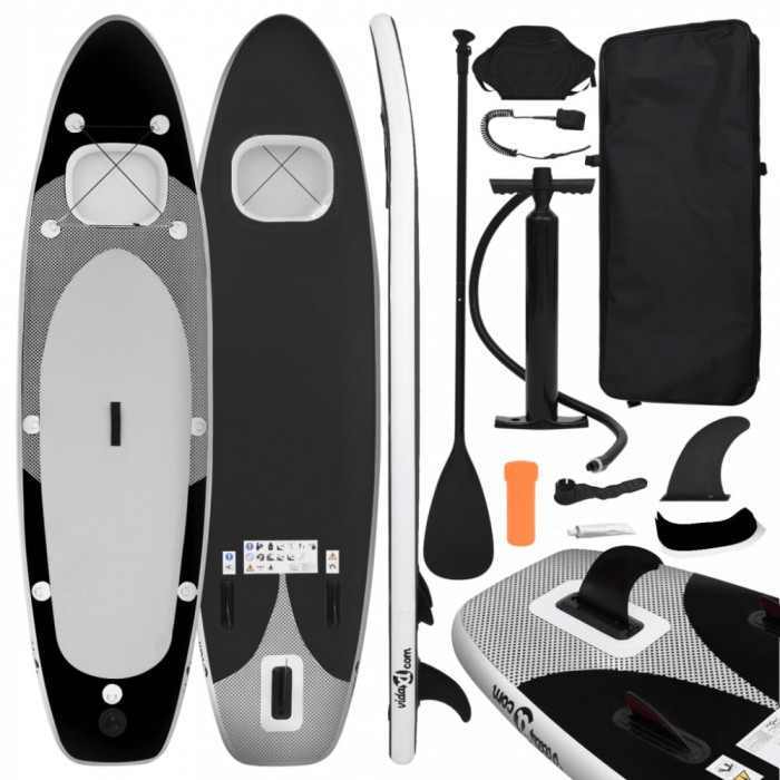 Set placă paddleboarding gonflabilă, negru, 300x76x10 cm