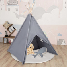 Cort de copii teepee cu geanta, gri 120x120x150 cm, piersica foto