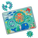 Puzzle educativ din lemn, cu rotite dintate, oceanul, 8 piese, pentru copii 3 ani+, melissa&amp;doug 31003