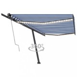 Copertină automată cu LED&amp;senzor v&acirc;nt, albastru&amp;alb, 500x350 cm