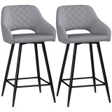 HOMCOM Set de 2 scaune de bar inalte efect de catifea si otel negru cu suport pentru picioare, accesorii pentru brate inaltime 67 cm gri | Aosom Roman
