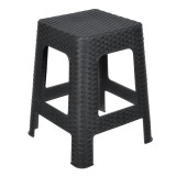 Taburet Plastic, Model Rattan, Picioare Unite, Culoare Negru, Dimensiuni 36.5x36.5x46cm