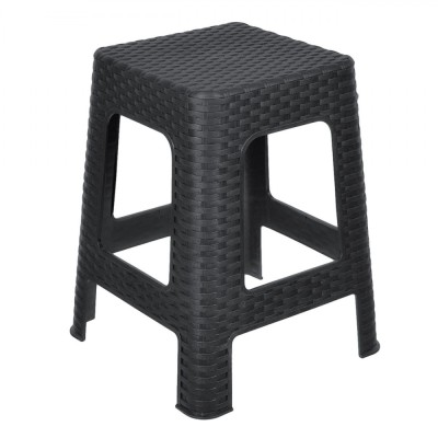 Taburet Plastic, Model Rattan, Picioare Unite, Culoare Negru, Dimensiuni 36.5x36.5x46cm foto