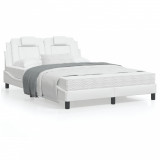 VidaXL Cadru de pat cu tăblie, alb, 140x190 cm, piele ecologică