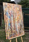 Cumpara ieftin Tablou impasto cu foita de aur pictat manual, Toamna tarzie, 100x70cm acril pe panza efect 3D, Kenny Varniote