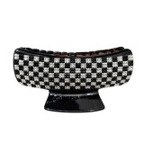 Cumpara ieftin Clema par eleganta neagra cu cristale alb-negru, model geometric, prindere puternica, arc metalic rezistent, pentru coafuri moderne