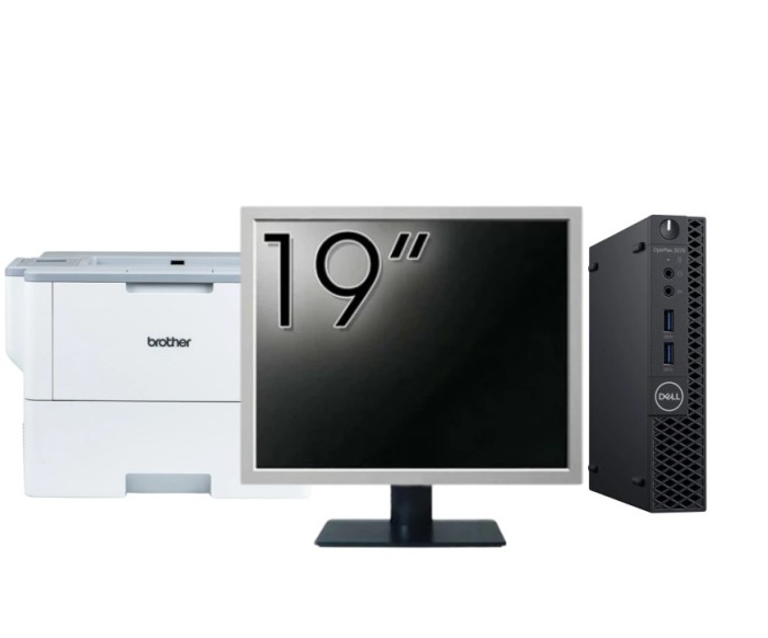 Pachet Calculator Second Hand DELL OptiPlex 3070 Mini, Intel Core i3-9100T 3.10 - 3.70GHz, 8GB DDR4, 256GB SSD + Monitor 19 Inch + Imprimanta Brother