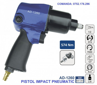 Pistol Impact pneumatic 574Nm 6.3 bari 1/2&amp;quot;, ADLER AD-1260 Profesional foto