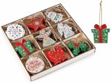 Set 72 ornamente brad Craciun lemn multicolor II cm 6,5 x 7 H