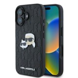 Husa iPhone 16 Plus - Karl Lagerfeld Hardcase Leather Monogram (KLHCP16MPGKLKCPK) - Karl&amp;Chaoupette Head Pin