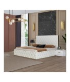 Pat OTTO ALB 160 X 200 cu Lada de Depozitare, Somiera Rabatabilă + 2 Noptiere + Saltea Ortopedica 20cm Grosime