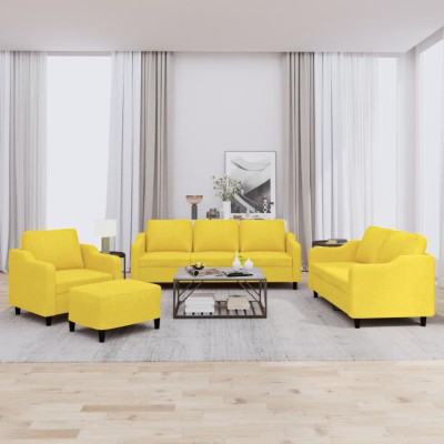 vidaXL Set de canapele cu perne, 4 piese, galben deschis, textil 3201783 foto