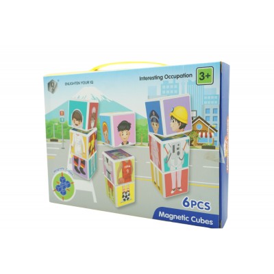 Set inteligent de cuburi magnetice pentru copii, 6 piese, cutie depozitare, puzzle joburi, +3 ani, multicolor foto
