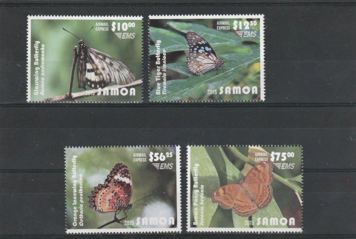 Samoa 2015-Fauna,Insecte,Fluturi,4 valori,dantelate,MNH,Mi.1263-1266