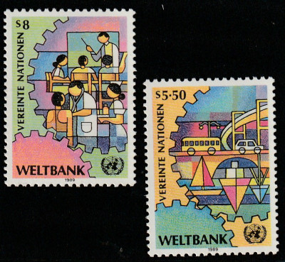 Natiunile Unite Vienna 1989-Banca Mondiala,serie 2 valori,dant,MNH,Mi.89-90 foto
