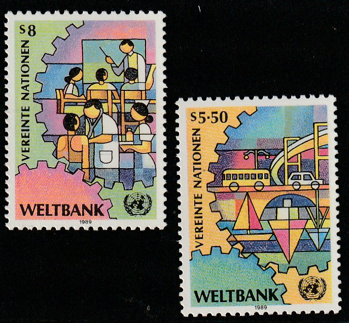 Natiunile Unite Vienna 1989-Banca Mondiala,serie 2 valori,dant,MNH,Mi.89-90