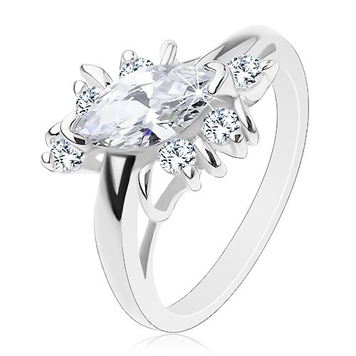 Inel de culoare argintie, zirconiu transparent &icirc;n formă de bob, arcade, zirconii rotunde - Marime inel: 54