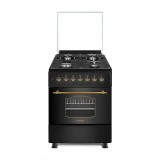 Aragaz rustic 4 arzatoare gaz, Cuptor electric, 57x57cm, Studio Casa Alma Retro, Negru, Rotisor, Ventilator, Aprindere electrica
